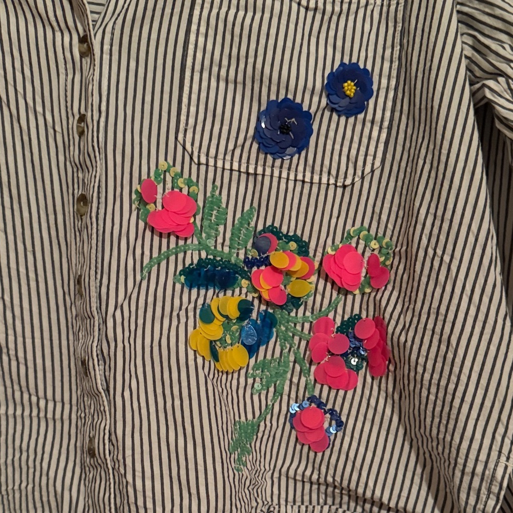 Anthropologie Maeve Striped Floral Sequin Shirt - Size 4 - Picture 11 of 13